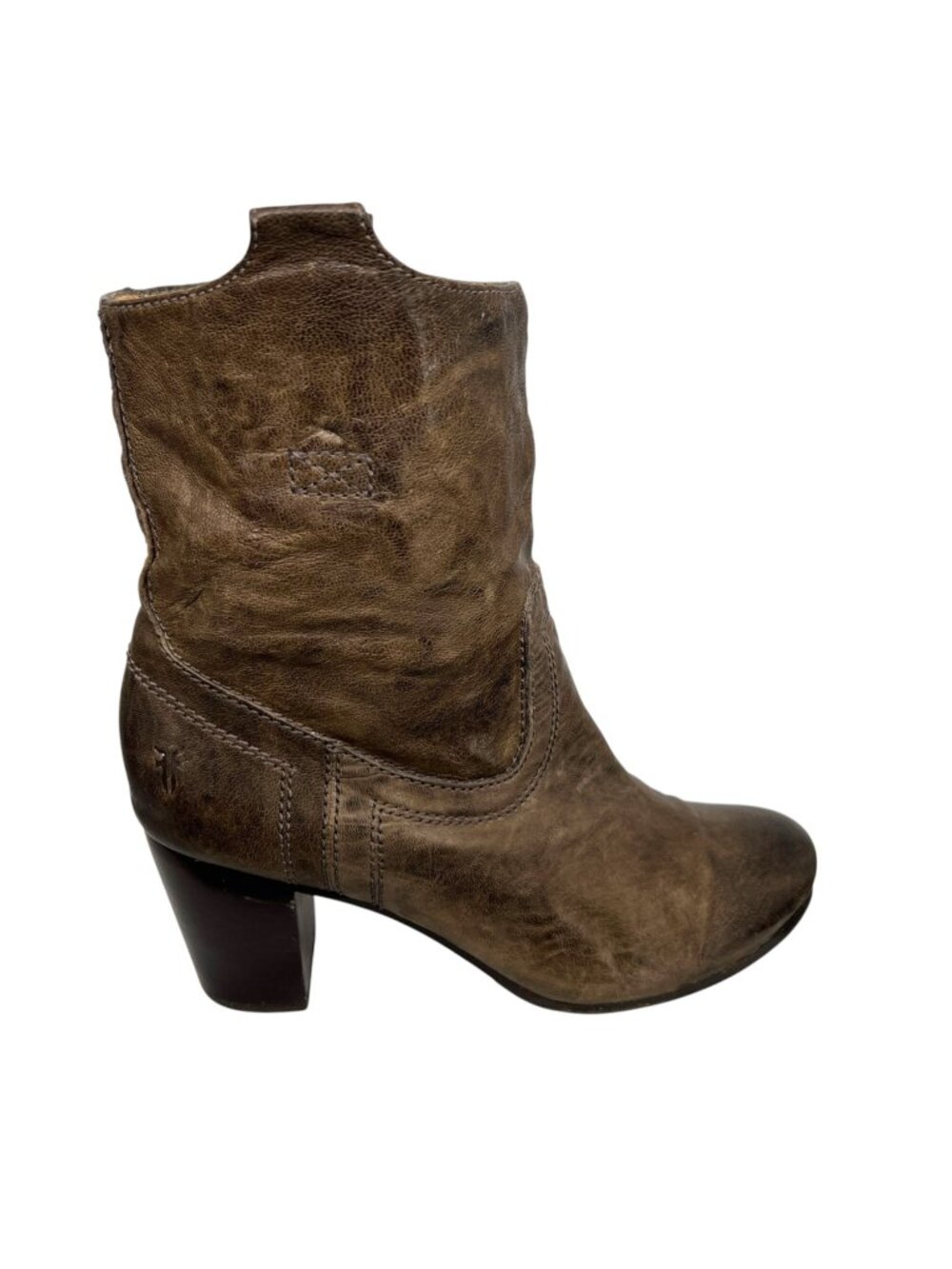 Frye Carson Mid Heel Short Leather Ankle Boots Brown Western Style Size 6.5